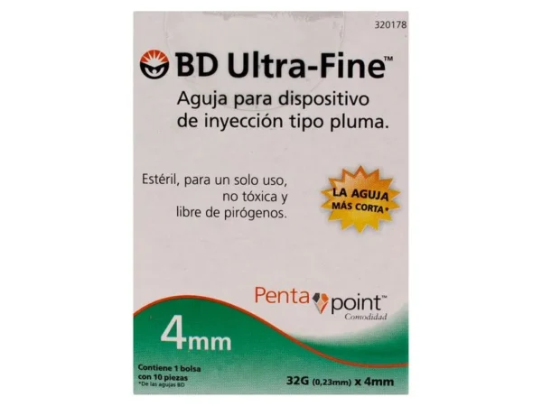 BD ULTRA FINE AGUJA P/DISPOSITIVO 32GX4MM  C/10