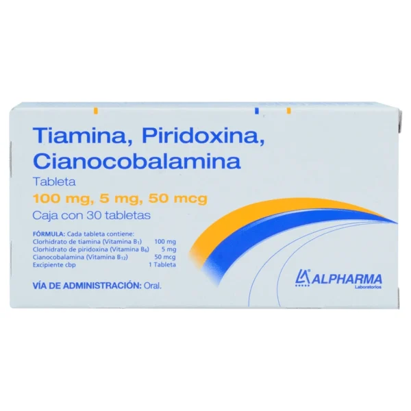 TIAMINA PIRIDOXINA CIANOCOBALAMINA TAB 100MG 50MG 5MG C/30