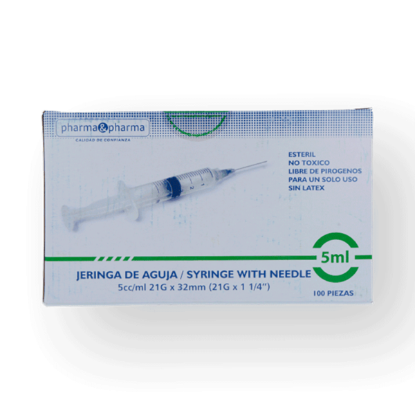 JERINGA 5ML VERDE 21Gx33MM CAJA C/100PZS