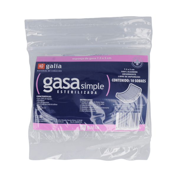 GASA SIMPLE ESTERILiIZADA 7.5X5CM 10 PZAS