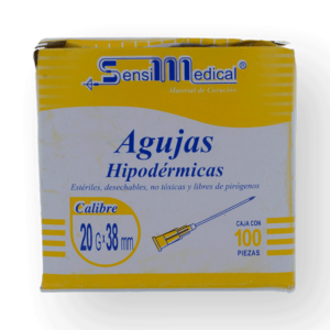 AGUJA HIPODERMICA AMARILLA 20GX38MM CAJA C/100PZS