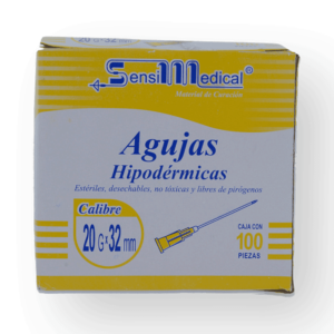 AGUJA HIPODERMICA AMARILLA 20GX32MM CAJA C/100PZS