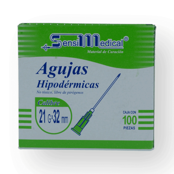 AGUJA HIPODERMICA VERDE 21GX32MM CAJA C/100PZAS