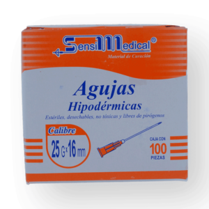 AGUJA HIPODERMICA NARANJA 25GX16MM CAJA C/100PZS