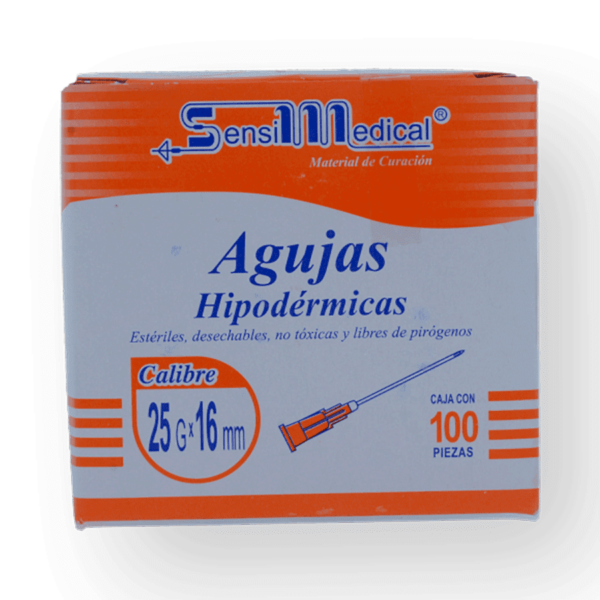 AGUJA HIPODERMICA NARANJA 25GX16MM CAJA C/100PZS
