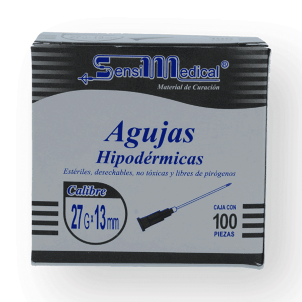 AGUJA HIPODERMICA GRIS 27GX13MM CAJA C/100PZS