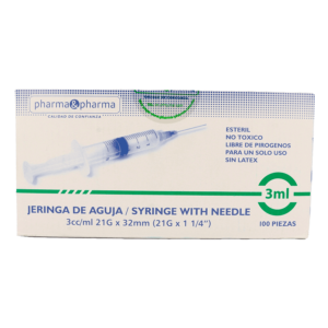 JERINGA DE AGUJA 3ML 21GX32MMCAJA C/100PZS