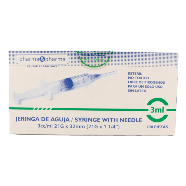 JERINGA DE AGUJA 3ML 21GX32MMCAJA C/100PZS
